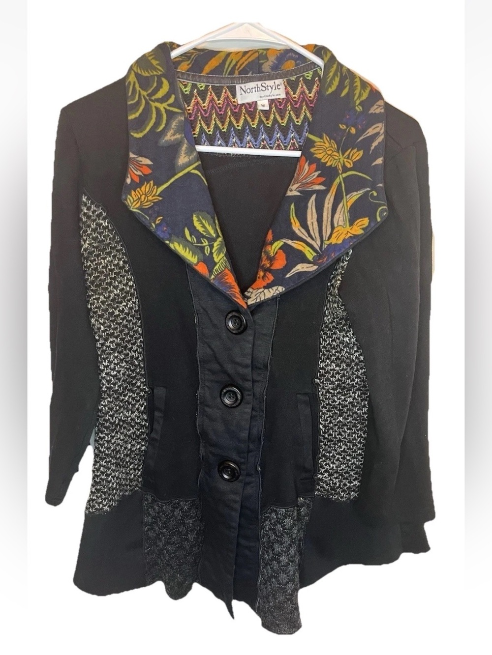 NorthStyle Women's Long Sleeve Cardigan Button Up Colorblock Floral Size M EUC